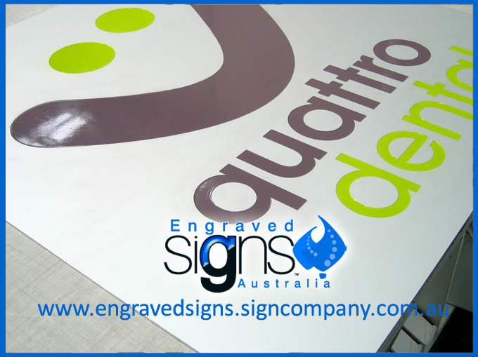 Wide stroke engraved lettering sign (anodised aluminium with color fill)